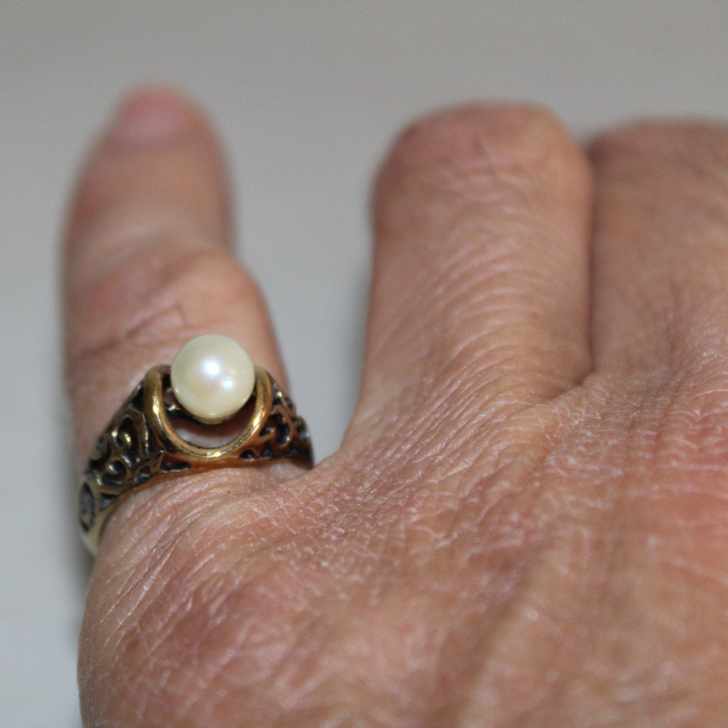 Vintage 14 Kt Heavy Gold Electroplate Pearl Ring